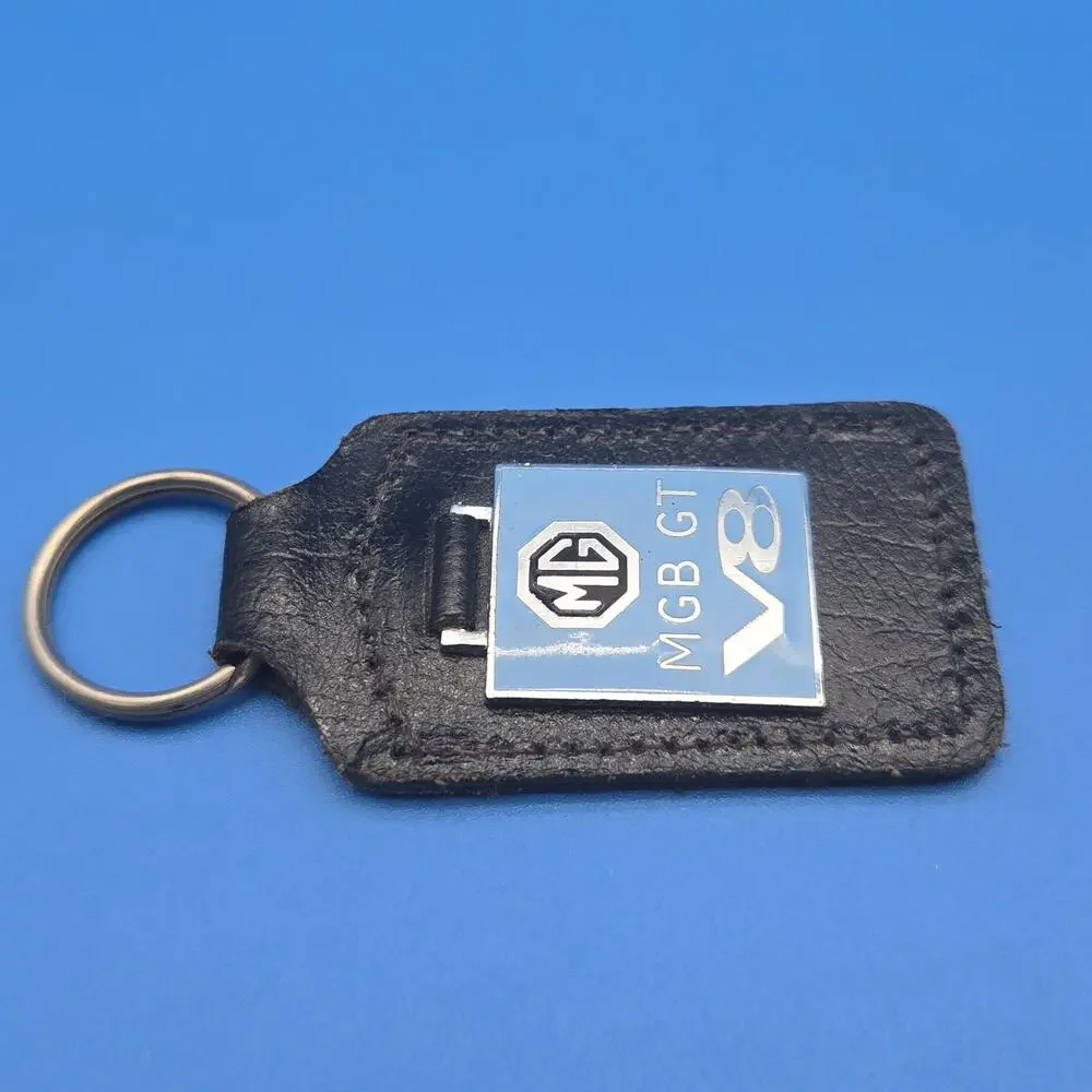 MG MGB/GT V8 Enamel Leather Vintage Motor Car Key Ring Fob Badge Made In England